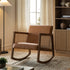 Fyne Tan Faux Leather Rocking Light Walnut Armchair with Rattan Armrests