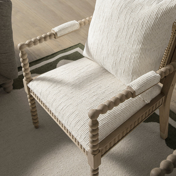 Hemingford Beige Textured Fabric Bobbin Washed Oak Armchair - daals