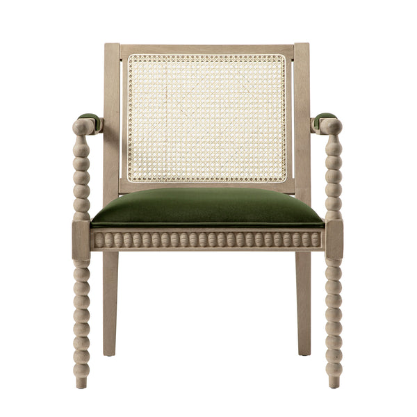 Hemingford Moss Green Velvet Bobbin Washed Oak Armchair