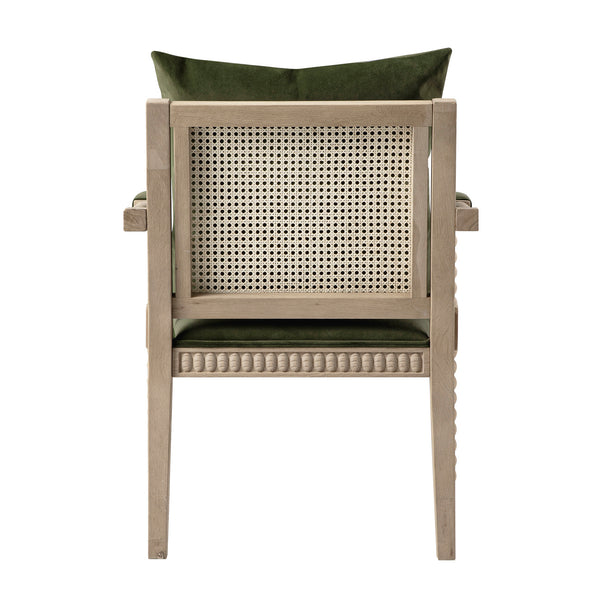 Hemingford Moss Green Velvet Bobbin Washed Oak Armchair