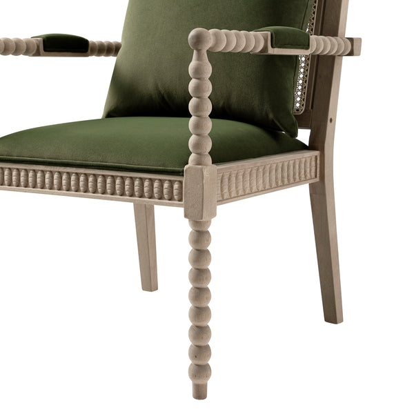 Hemingford Moss Green Velvet Bobbin Washed Oak Armchair