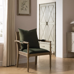 Hemingford Moss Green Velvet Bobbin Washed Oak Armchair