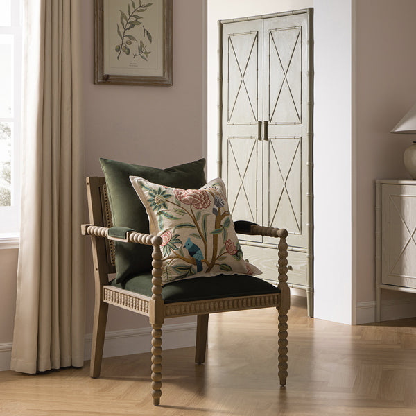 Hemingford Moss Green Velvet Bobbin Washed Oak Armchair - daals