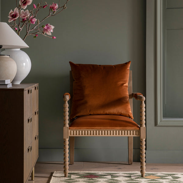 Hemingford Rust Velvet Bobbin Washed Oak Armchair