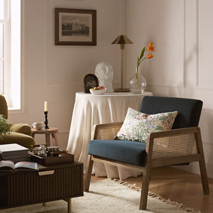 Fyne Aegean Blue Velvet Weathered Oak Frame Rattan Armchair