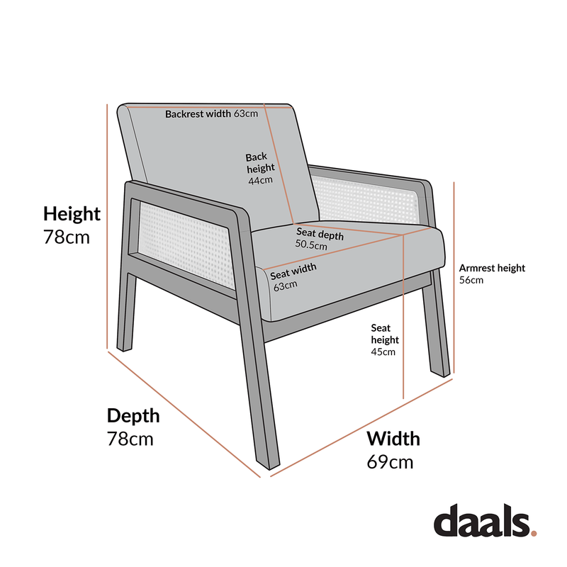 Fyne Tan Faux Leather Light Walnut Frame Rattan Armchair