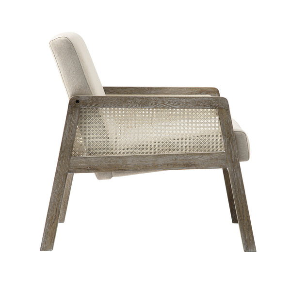 Fyne Oatmeal Fabric Weathered Oak Frame Rattan Armchair