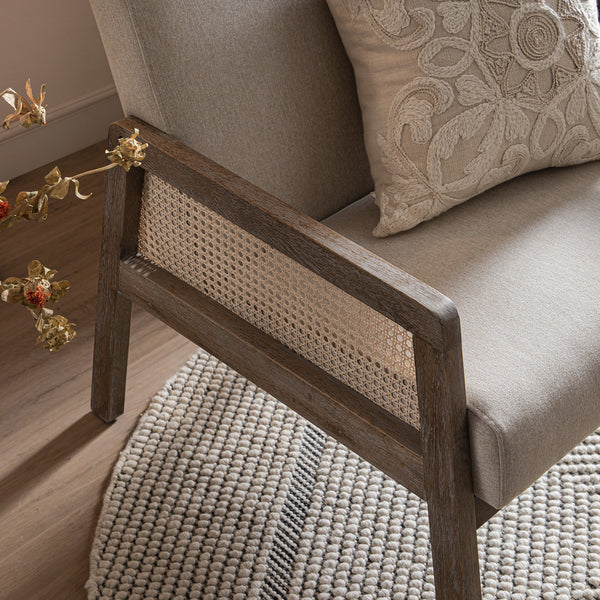 Fyne Oatmeal Fabric Weathered Oak Frame Rattan Armchair