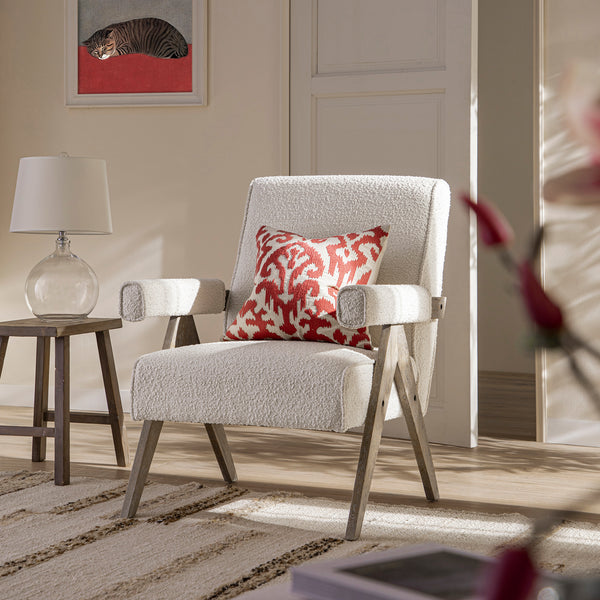 Chinnor Beige Boucle Weathered Oak Frame Accent Chair - daals