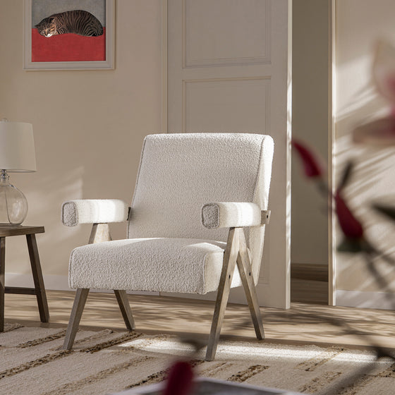 Chinnor Beige Boucle Weathered Oak Frame Accent Chair