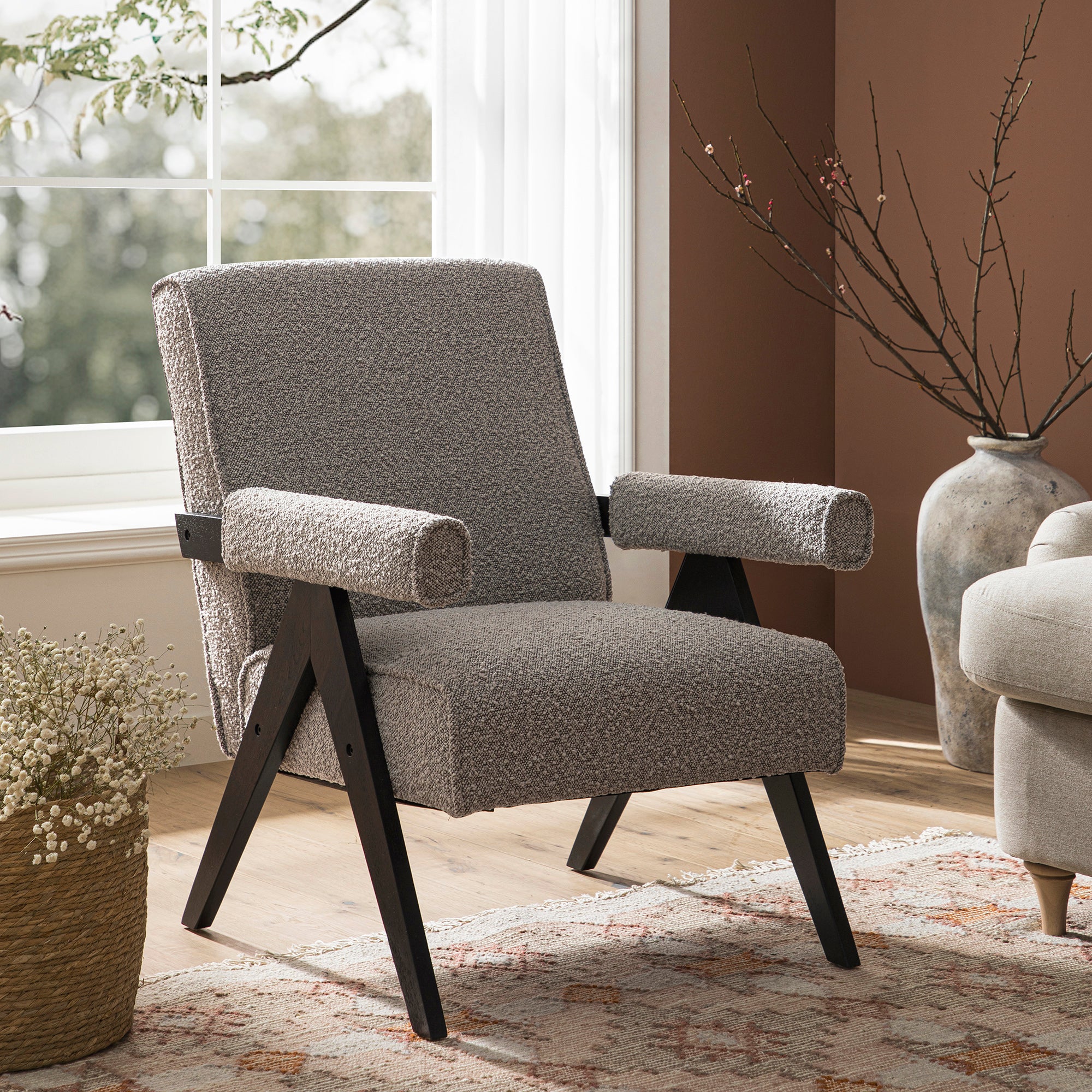 Chinnor Taupe Boucle Black Oak Frame Accent Chair Daals chinnor-taupe-boucle-black-oak-frame-accent-chair-daals
