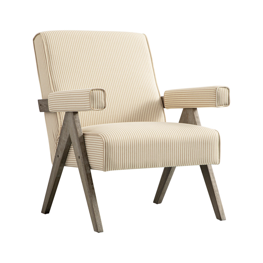 Chinnor Ochre Striped Linen Blend Weathered Oak Frame Accent Chair