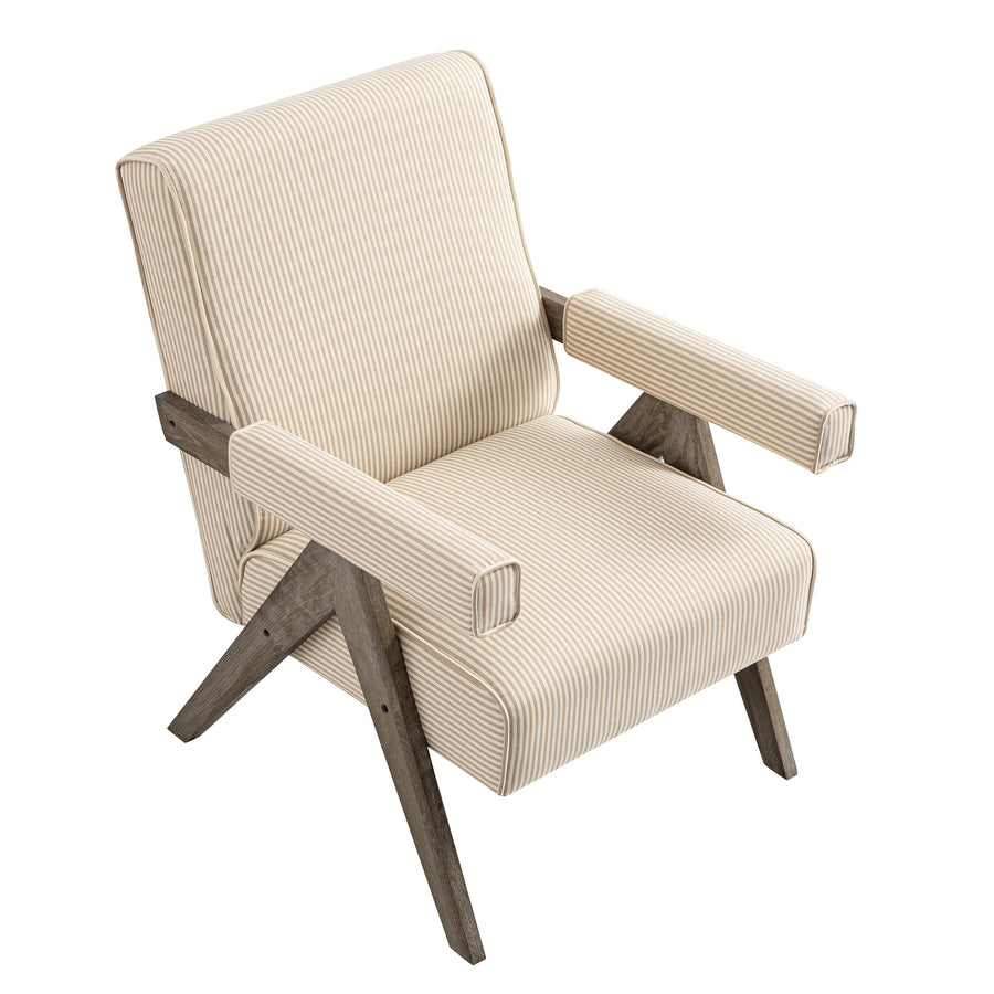 Chinnor Ochre Striped Linen Blend Weathered Oak Frame Accent Chair