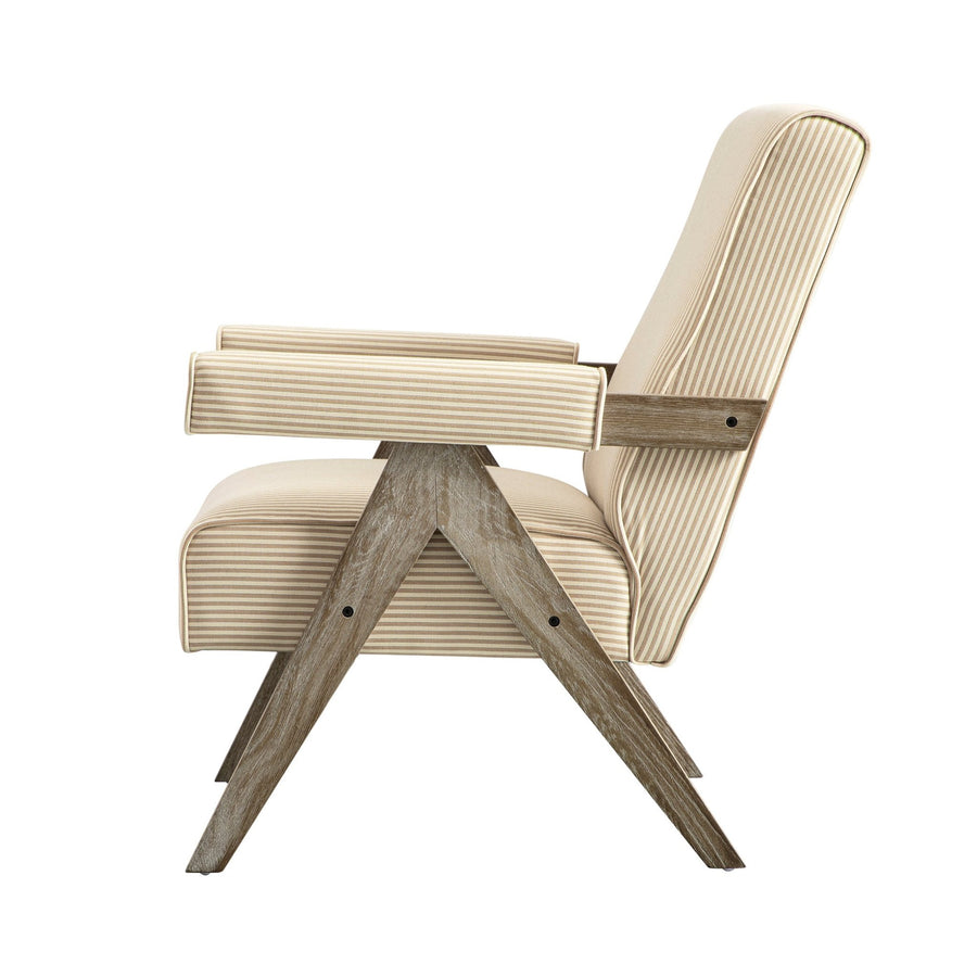 Chinnor Ochre Striped Linen Blend Weathered Oak Frame Accent Chair