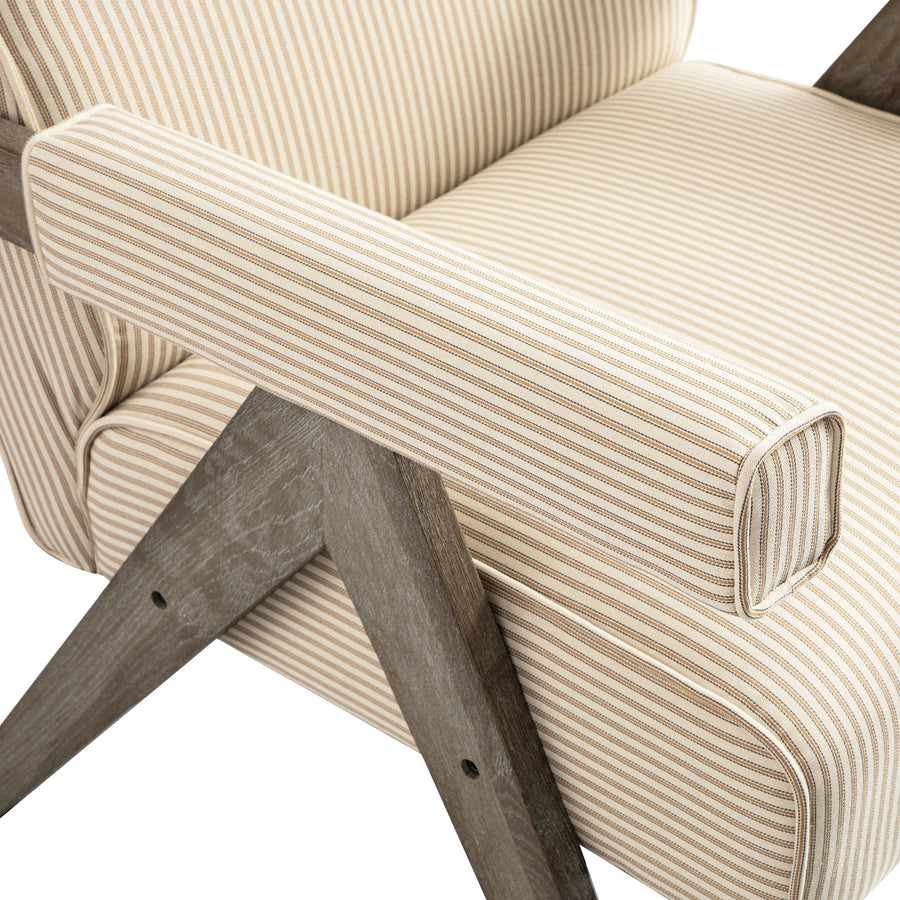 Chinnor Ochre Striped Linen Blend Weathered Oak Frame Accent Chair