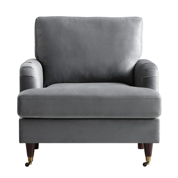 Brigette Grey Velvet Armchair with Antique Brass Castor Legs