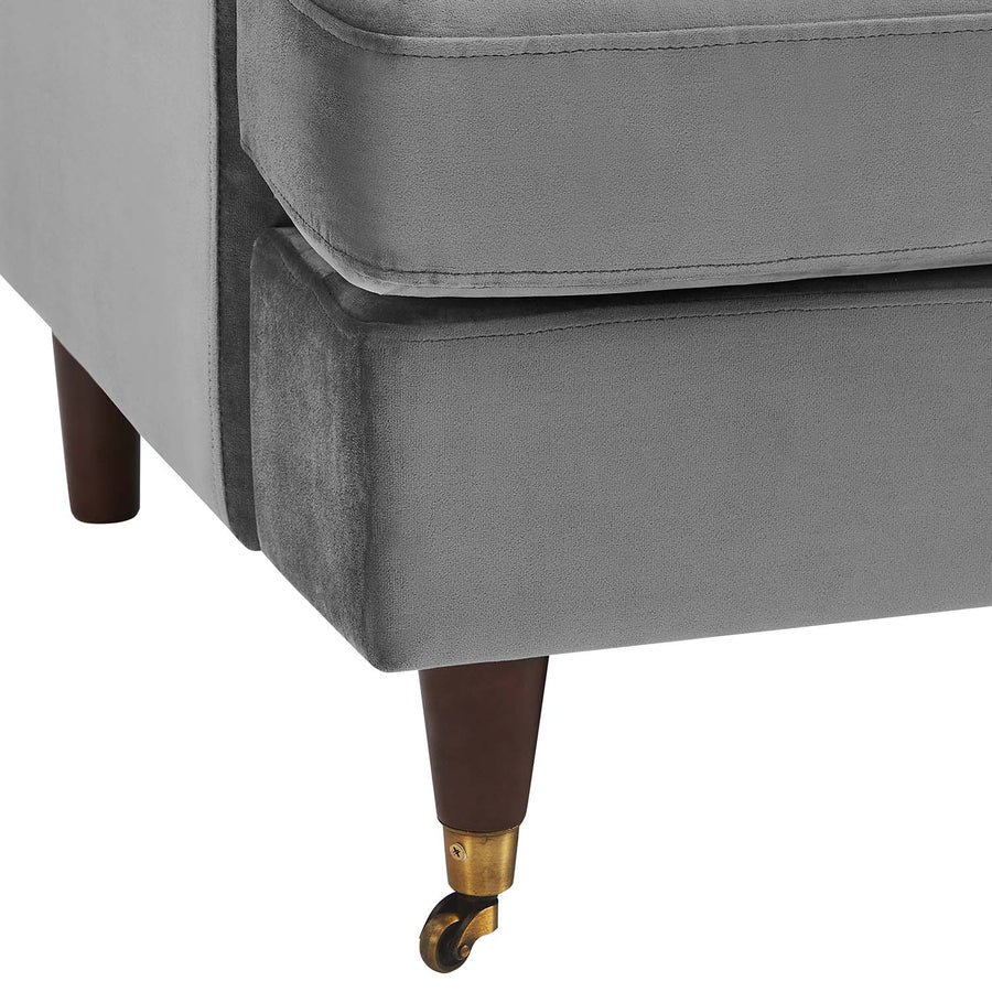 Brigette 3 Seater Grey Velvet Sofa with Antique Brass Castor Legs