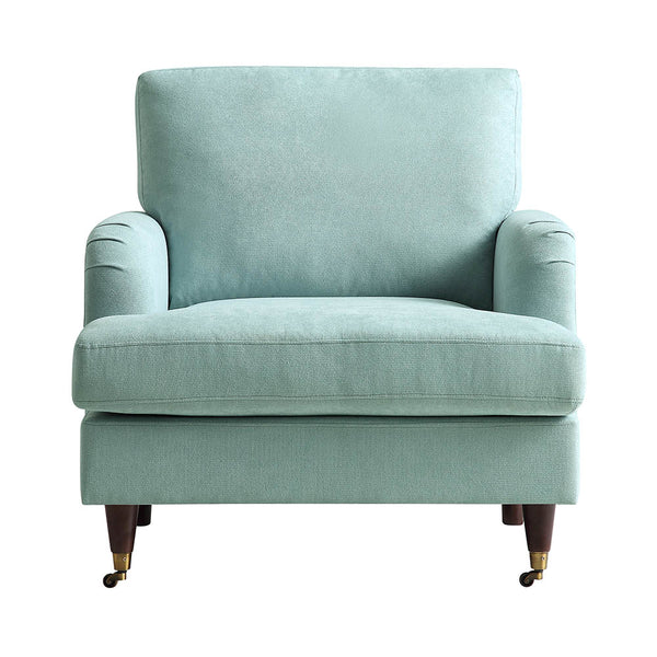 Brigette Mint Soft Brushed Fabric Armchair with Antique Brass Castor Legs