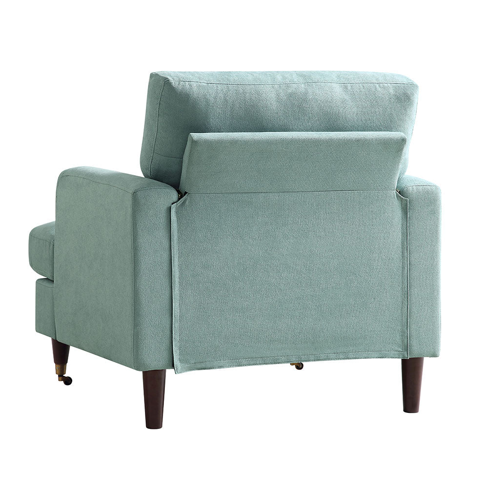 Brigette Mint Soft Brushed Fabric Armchair with Antique Brass Castor Legs