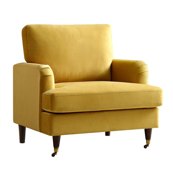 Brigette Mustard Velvet Armchair with Antique Brass Castor Legs