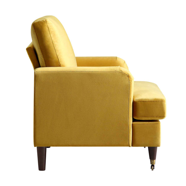 Brigette Mustard Velvet Armchair with Antique Brass Castor Legs