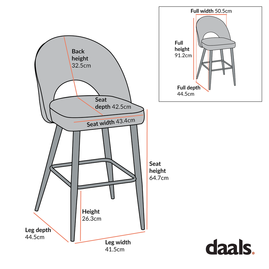 Oakley Set of 2 White Boucle Upholstered Counter Stools with Contrast Piping