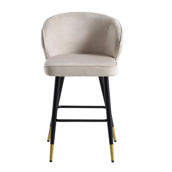 Langham Set of 2 Champagne Velvet Upholstered Carver Counter Stools