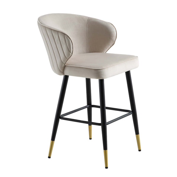 Langham Set of 2 Champagne Velvet Upholstered Carver Counter Stools