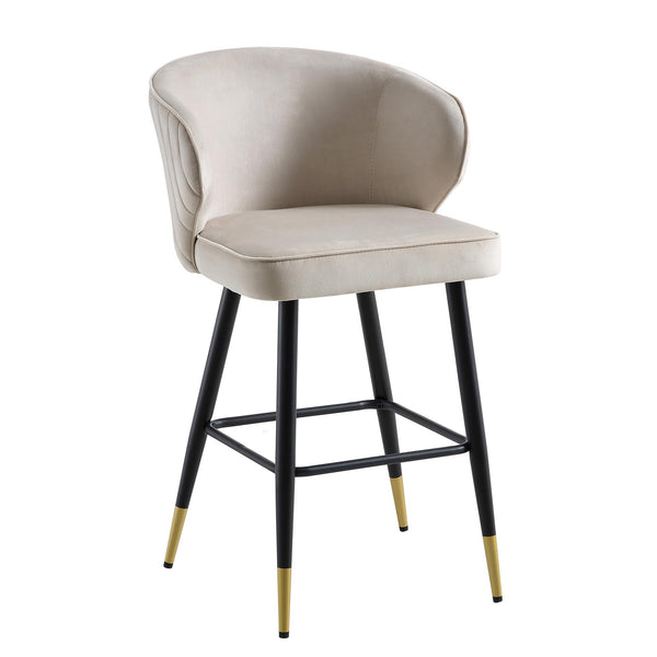 Langham Set of 2 Champagne Velvet Upholstered Carver Counter Stools
