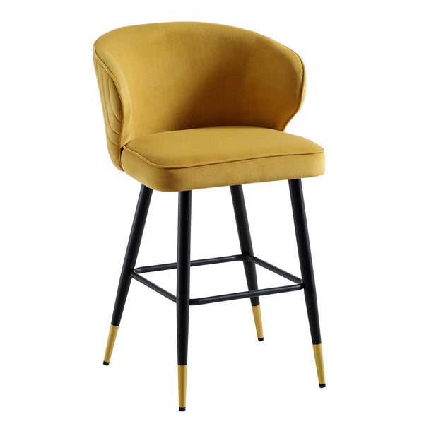 Langham Set of 2 Mustard Velvet Upholstered Carver Counter Stools