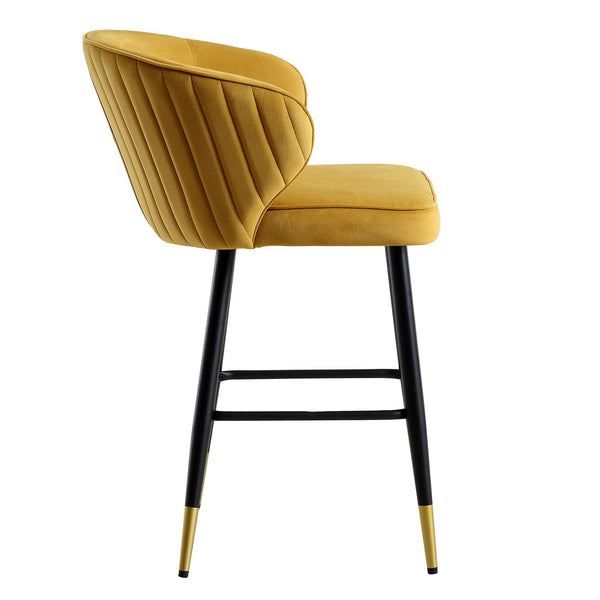 Langham Set of 2 Mustard Velvet Upholstered Carver Counter Stools daals