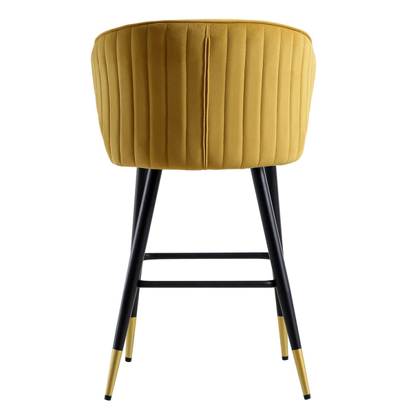 Langham Set of 2 Mustard Velvet Upholstered Carver Counter Stools