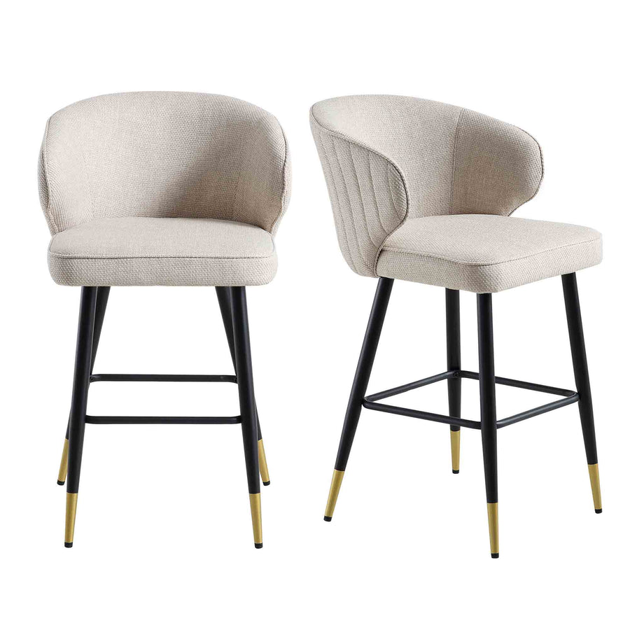 Langham Set of 2 Oatmeal Woven Fabric Upholstered Carver Counter Stools