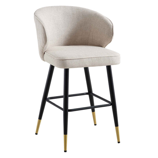 Langham Set of 2 Oatmeal Woven Fabric Upholstered Carver Counter Stools