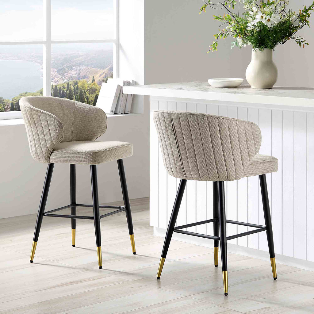 Langham Set of 2 Oatmeal Woven Fabric Upholstered Carver Counter Stool ...
