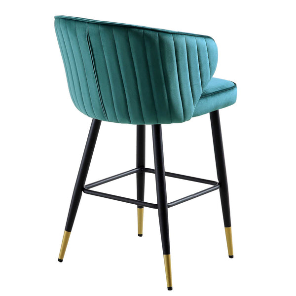 Langham Set of 2 Teal Velvet Upholstered Carver Counter Stools