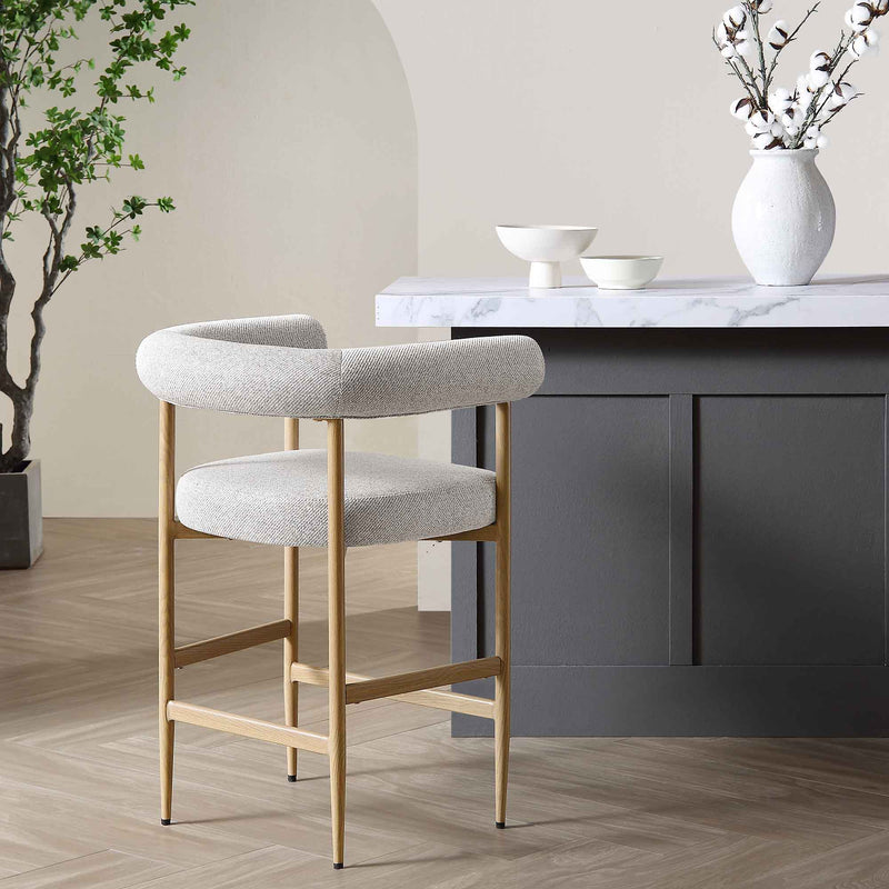 Fulbourn Beige Woven Counter Stool with Natural Wood Effect Legs - daals