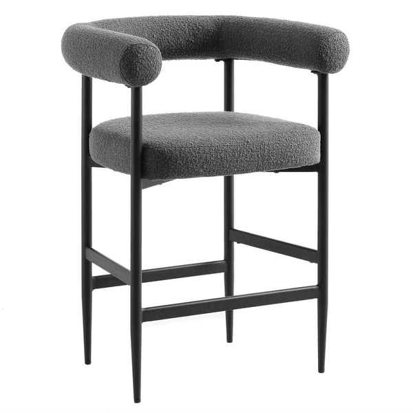 Fulbourn Charcoal Boucle Counter Stool with Black Metal Legs