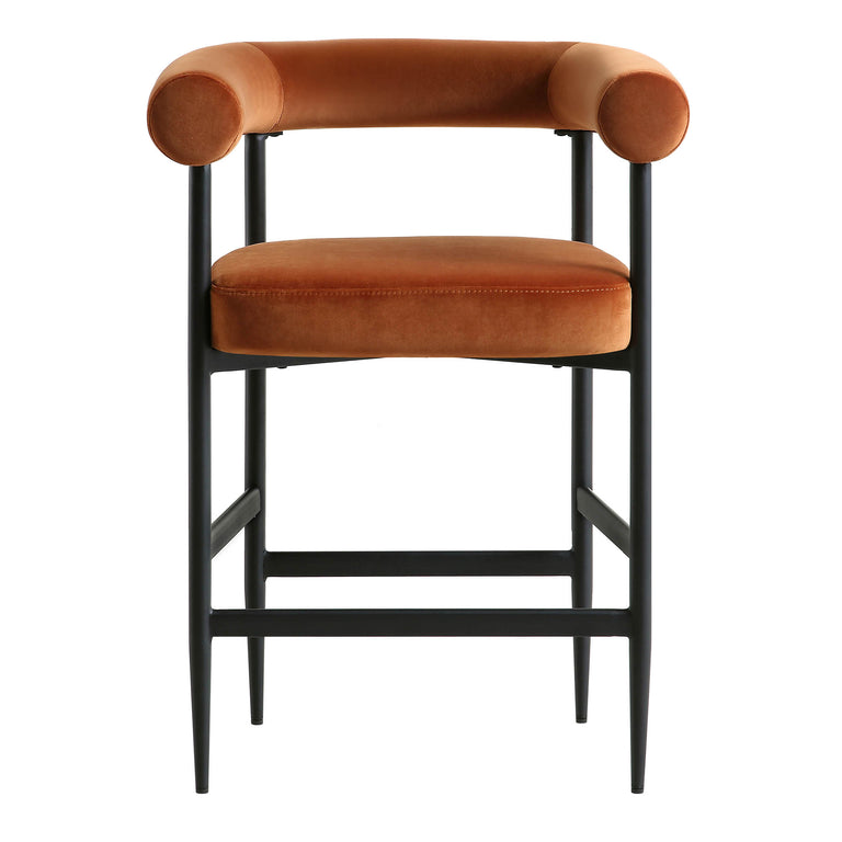 Fulbourn Rust Velvet Counter Stool with Black Legs daals