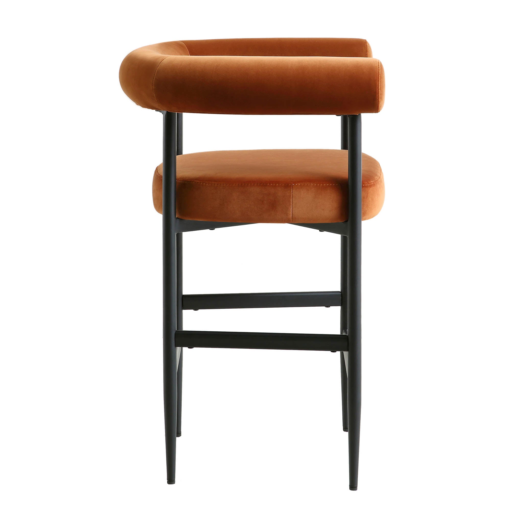Fulbourn Rust Velvet Counter Stool with Black Legs | daals