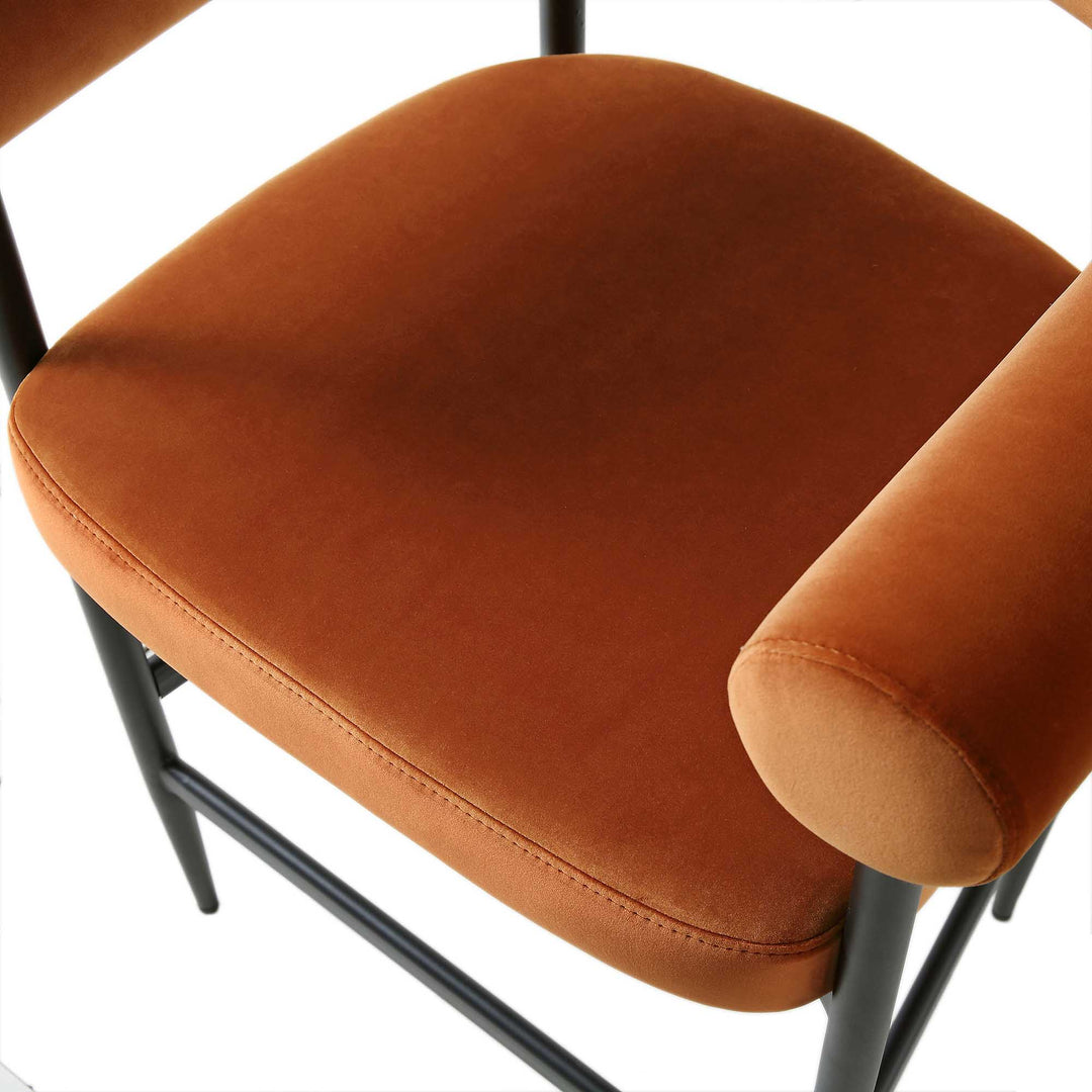 Fulbourn Rust Velvet Counter Stool with Black Legs | daals