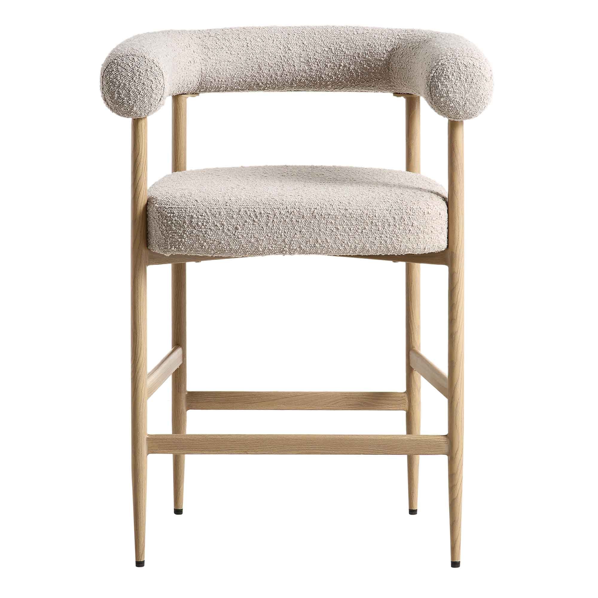 Fulbourn Taupe Boucle Counter Stool with Natural Wood Effect Legs