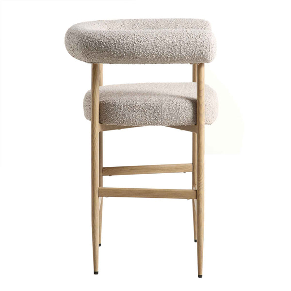 Fulbourn Taupe Boucle Counter Stool with Natural Wood Effect Legs