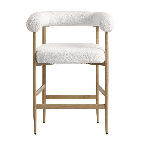 Fulbourn White Boucle Counter Stool with Natural Wood Effect Legs