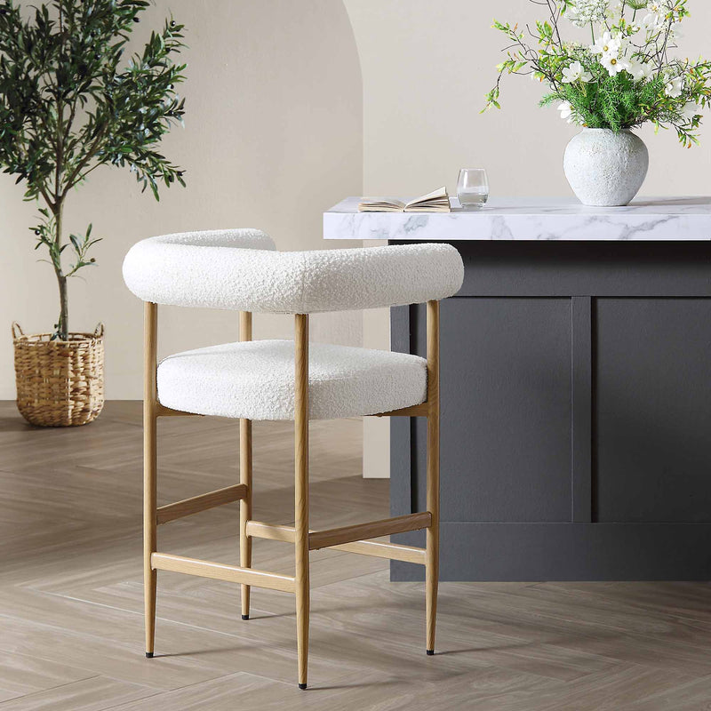 Fulbourn White Boucle Counter Stool with Natural Wood Effect Legs - daals