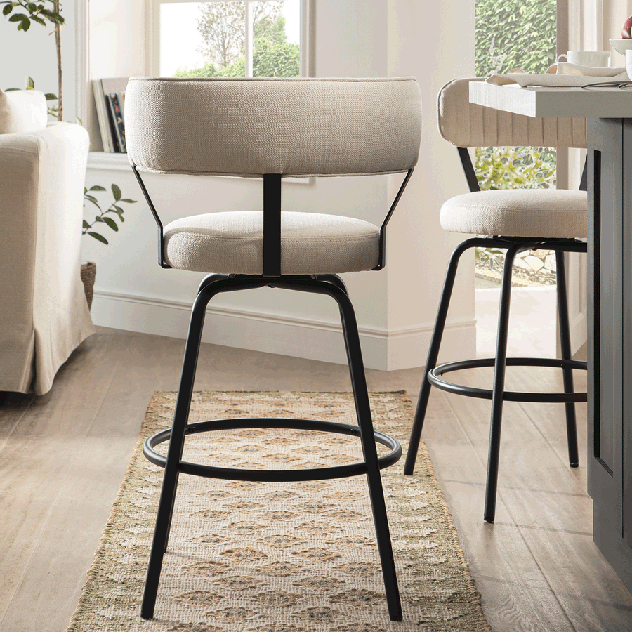 Lotte Set of 2 Swivel Counter Stools, Ivory Weave