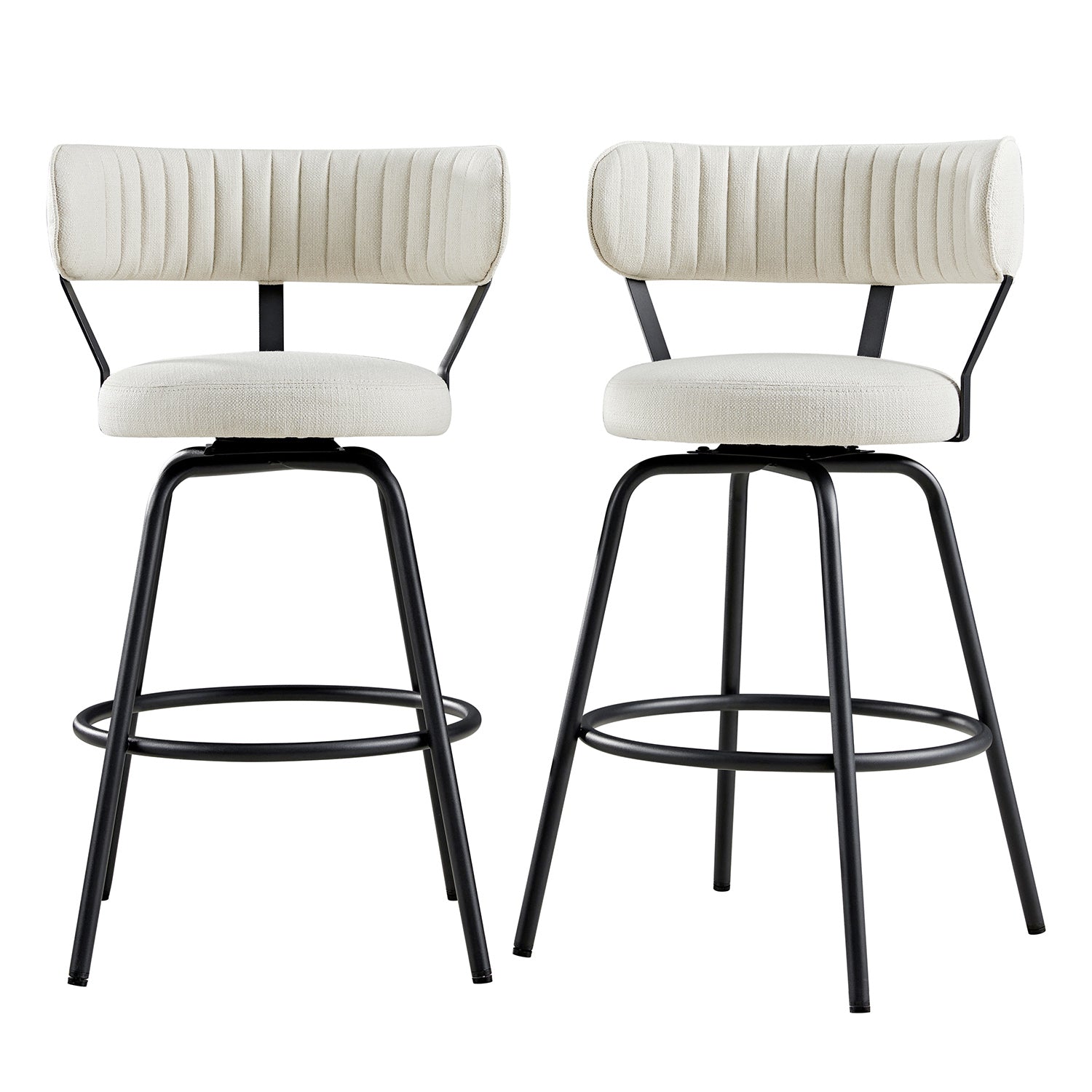 Lotte Set of 2 Swivel Counter Stools, Ivory Weave
