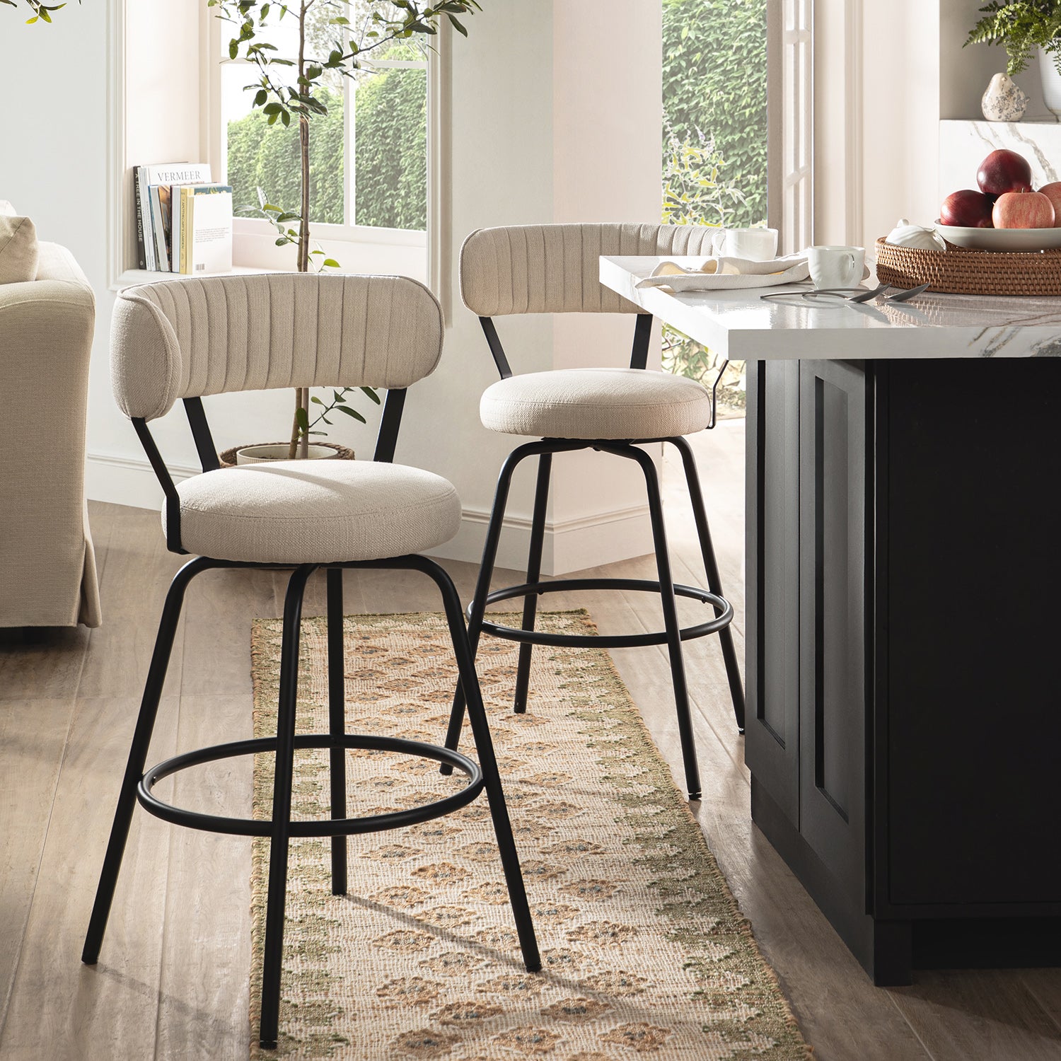 Lotte Set of 2 Swivel Counter Stools, Ivory Weave - daals