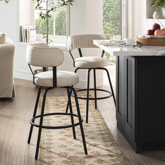 Lotte Set of 2 Swivel Counter Stools, Ivory Weave