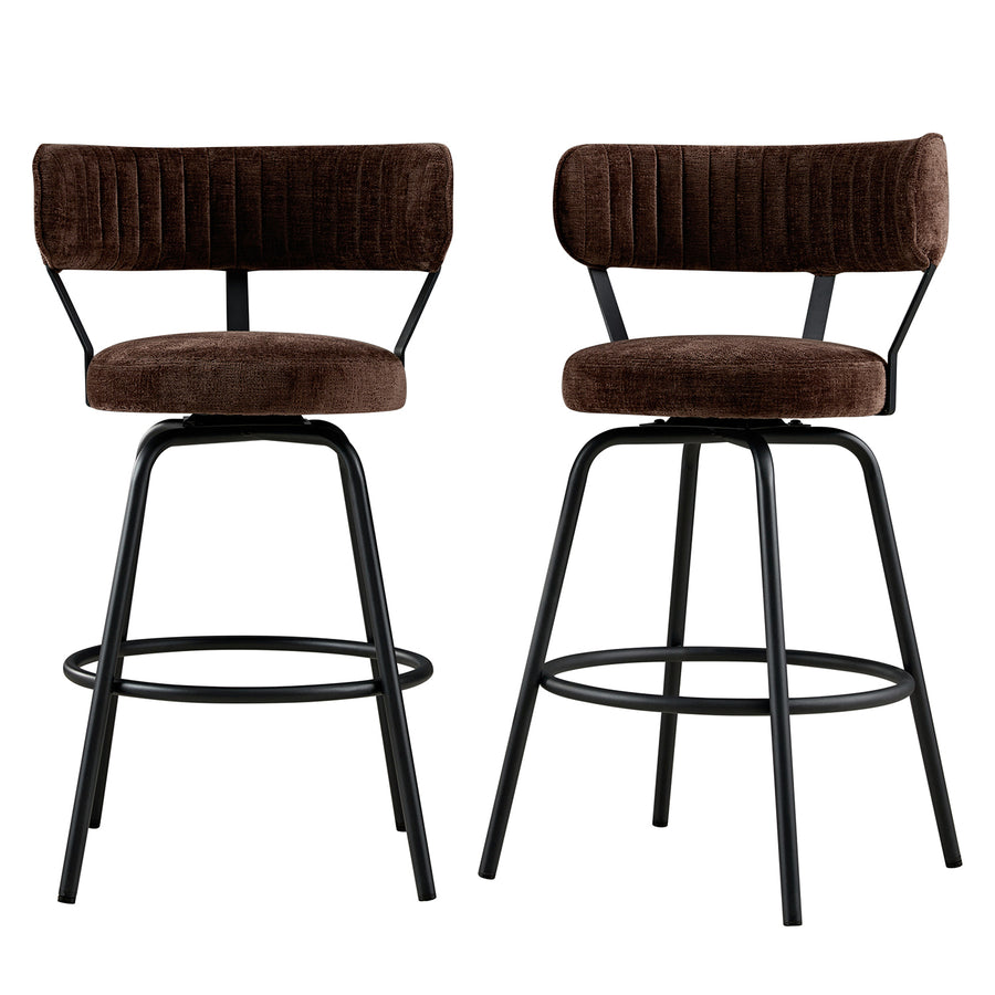 Lotte Set of 2 Swivel Counter Stools, Dark Mocha Chenille